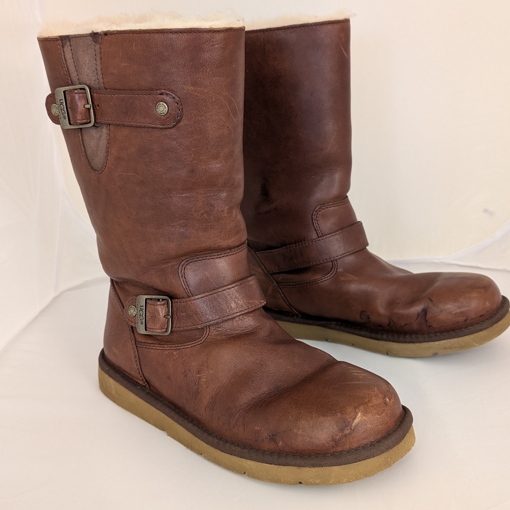 UGG Chestnut Leather Boots with Buckle